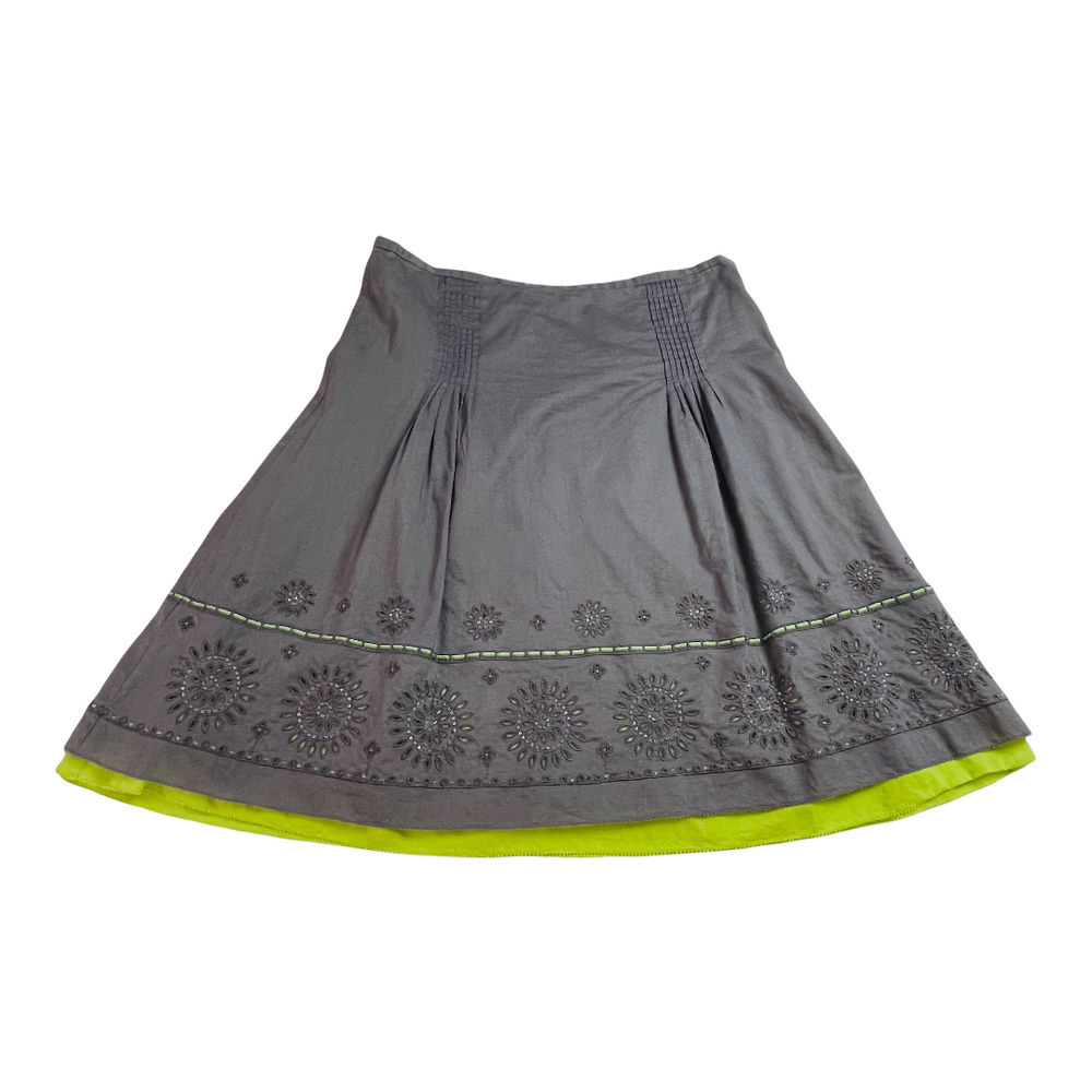 🍀 Sigrid Olsen Size 6 Purple Taupe A-line Skirt with Beaded Hem - Picture 3 of 8